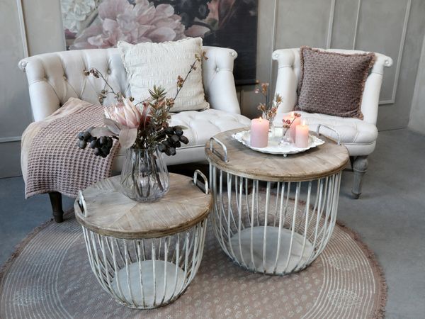 Hovedbilde Sofabord i hvit med trelokk - Sett med 2 bord - Chic Antique