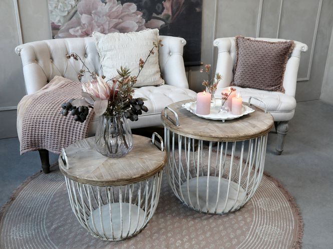 Hovedbilde Sofabord i hvit med trelokk - Sett med 2 bord - Chic Antique