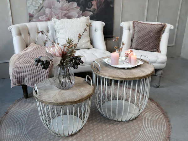 Hovedbilde Sofabord i hvit med trelokk - Sett med 2 bord - Chic Antique