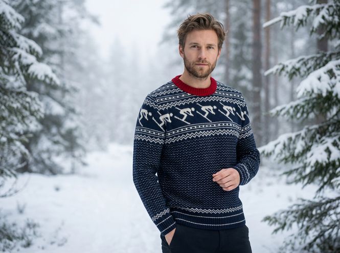 Hovedbilde Geilo unisex ullgenser i marine/offwhite/rød