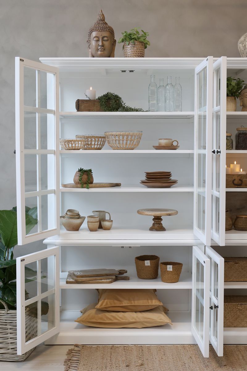 Marseille hvit Vitrineskap med 8 dører og hyller - Chic Antique