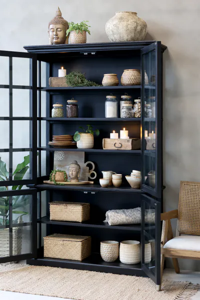 Hovedbilde Marseille Vitrineskap sort med 4 dører og hyller - Chic Antique