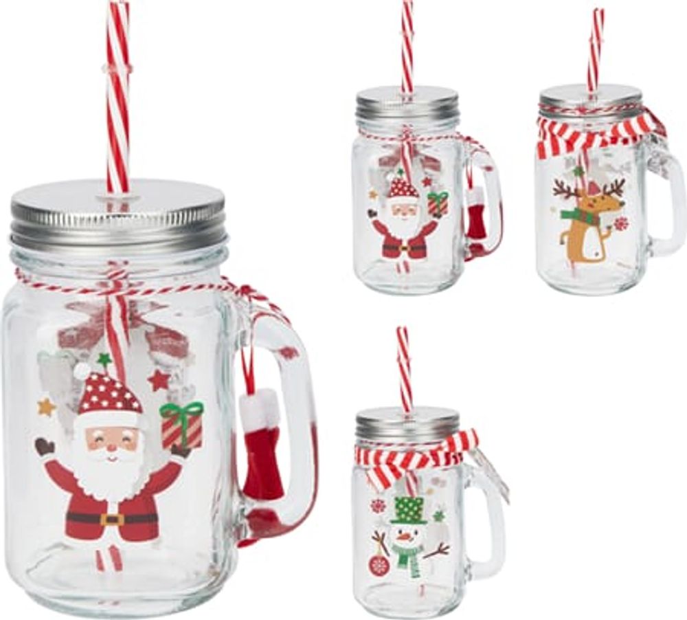 Morsomme drikkeglass med julemotiv - 450 ml. Assortert