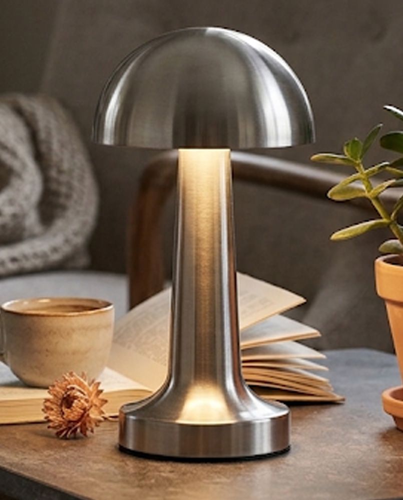 Oppladbar touch lampe i bøstet rustfritt stål - Rund 