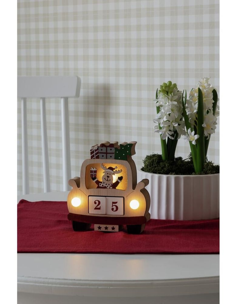 Siluett bil julekalender med varmhvite LEDlys og timer