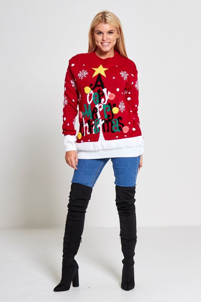 Rød Merry Christmas  julegenser til dame