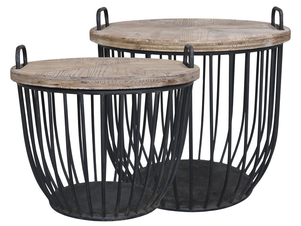 Sofabord i sort med trelokk - Sett med 2 bord - Chic Antique