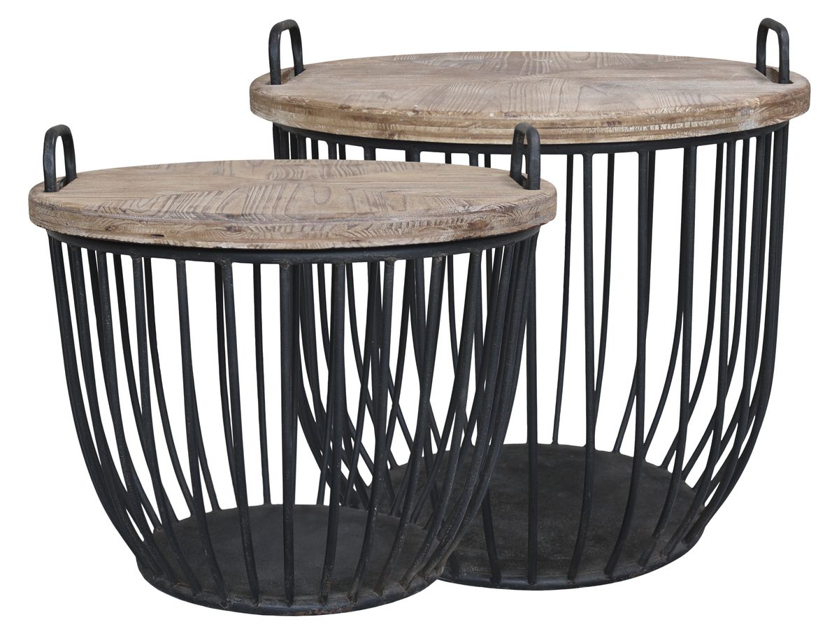 Sofabord i sort med trelokk - Sett med 2 bord - Chic Antique
