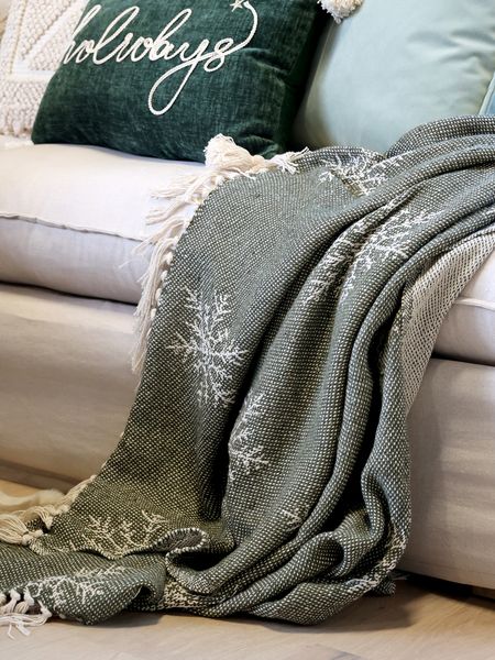 Hovedbilde Oliven Pledd av overskuddsgarn med iskrystaller - Chic Antique