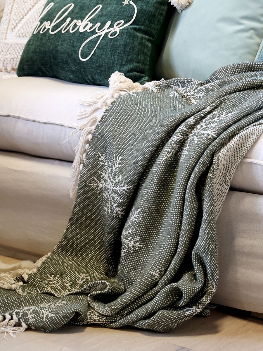 Oliven Pledd av overskuddsgarn med iskrystaller - Chic Antique