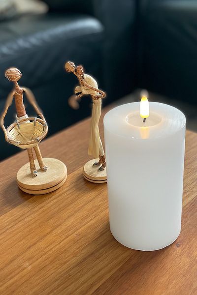 Hovedbilde 3 pk med hvite kubbelys med ledlys og fjernkontroll