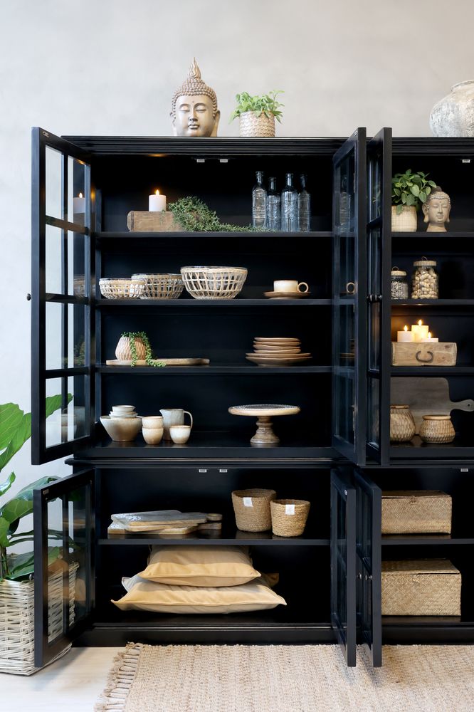 Marseille Sort Vitrineskap med 8 dører og hyller - Chic Antique
