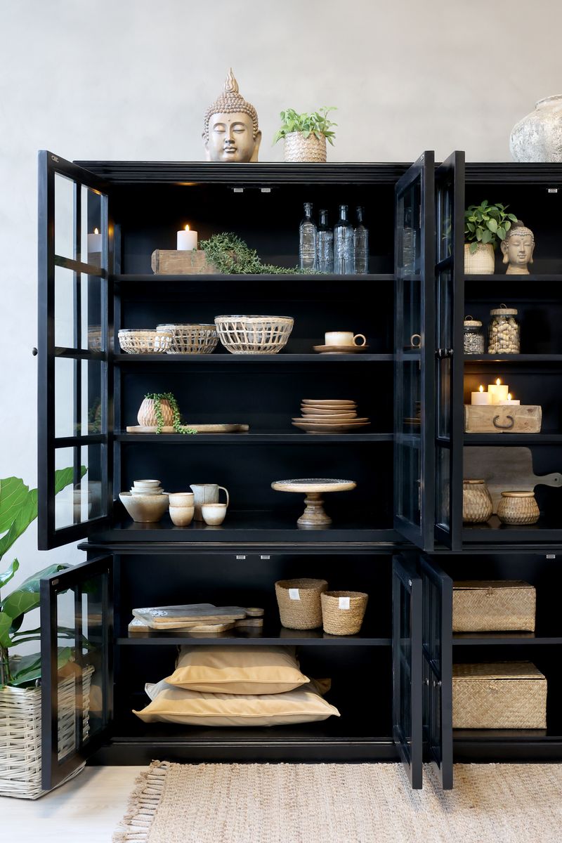 Marseille Sort Vitrineskap med 8 dører og hyller - Chic Antique