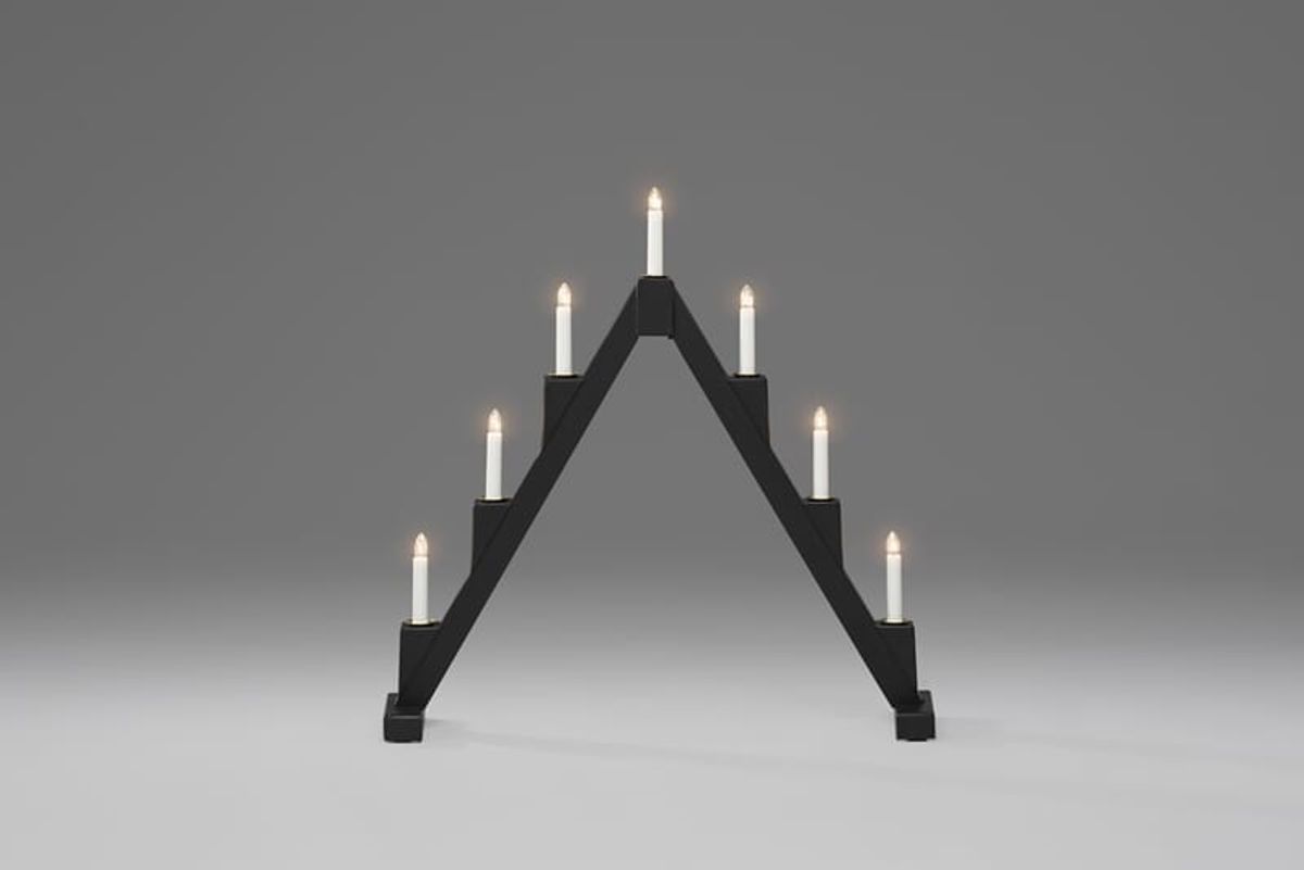 Adventstake 7 lys sort med dekoring messing