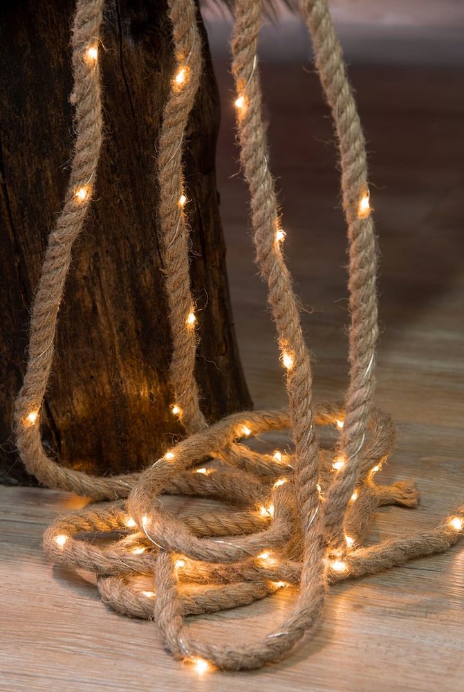 Dekortau med ledlys jute 5 m