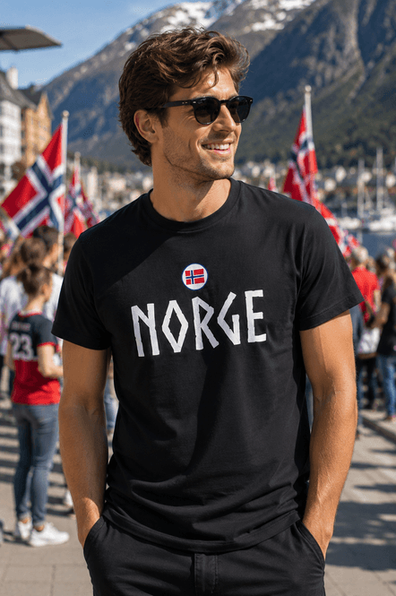 Hovedbilde Norge t-shirt i sort Viking - Norsk supporter T-skjorte