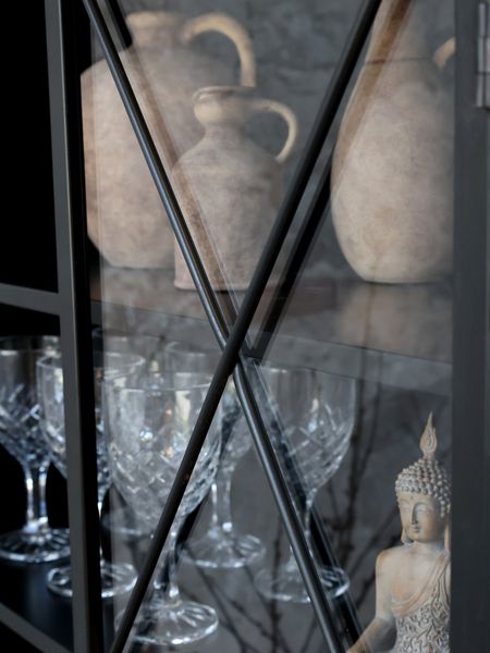 Hovedbilde Vitrineskap På hjul Med Glassdører Fra Chic Antique Svart