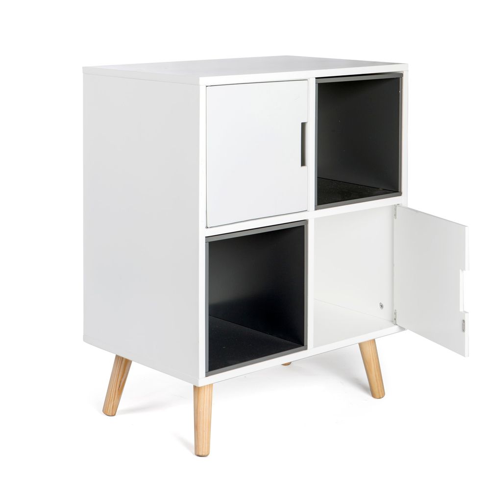 Kommode med 2 skap og 2 rom 60x40x75 cm hvit