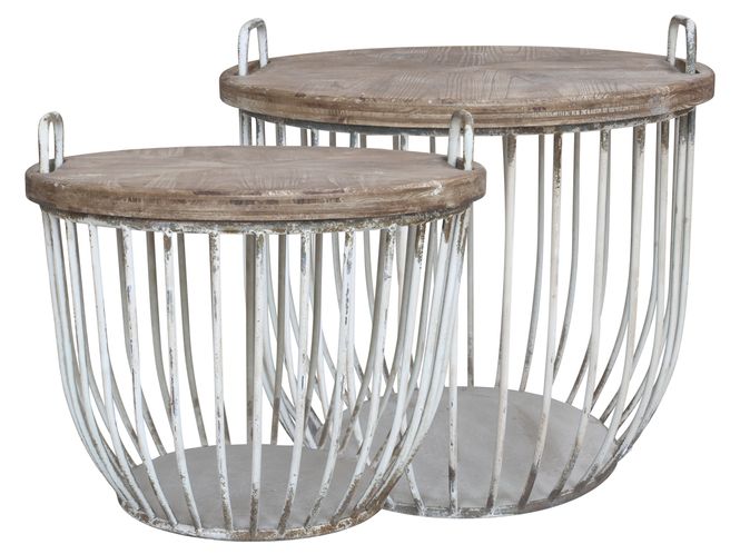 Hovedbilde Sofabord i hvit med trelokk - Sett med 2 bord - Chic Antique
