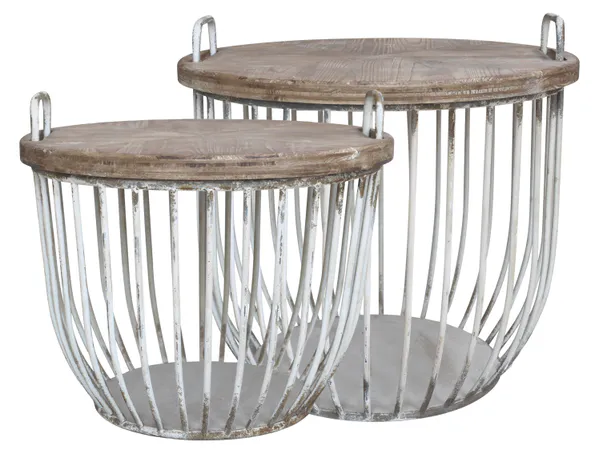 Hovedbilde Sofabord i hvit med trelokk - Sett med 2 bord - Chic Antique