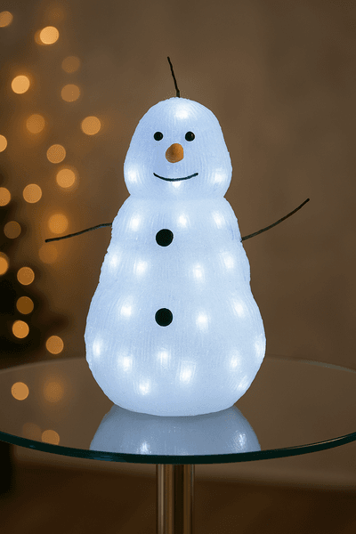 Hovedbilde Snømann i akryl med ledlys - 33 cm høy