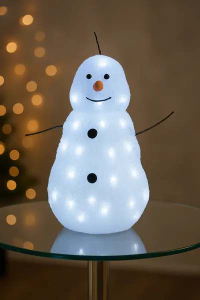 Hovedbilde Snømann i akryl med ledlys - 33 cm høy