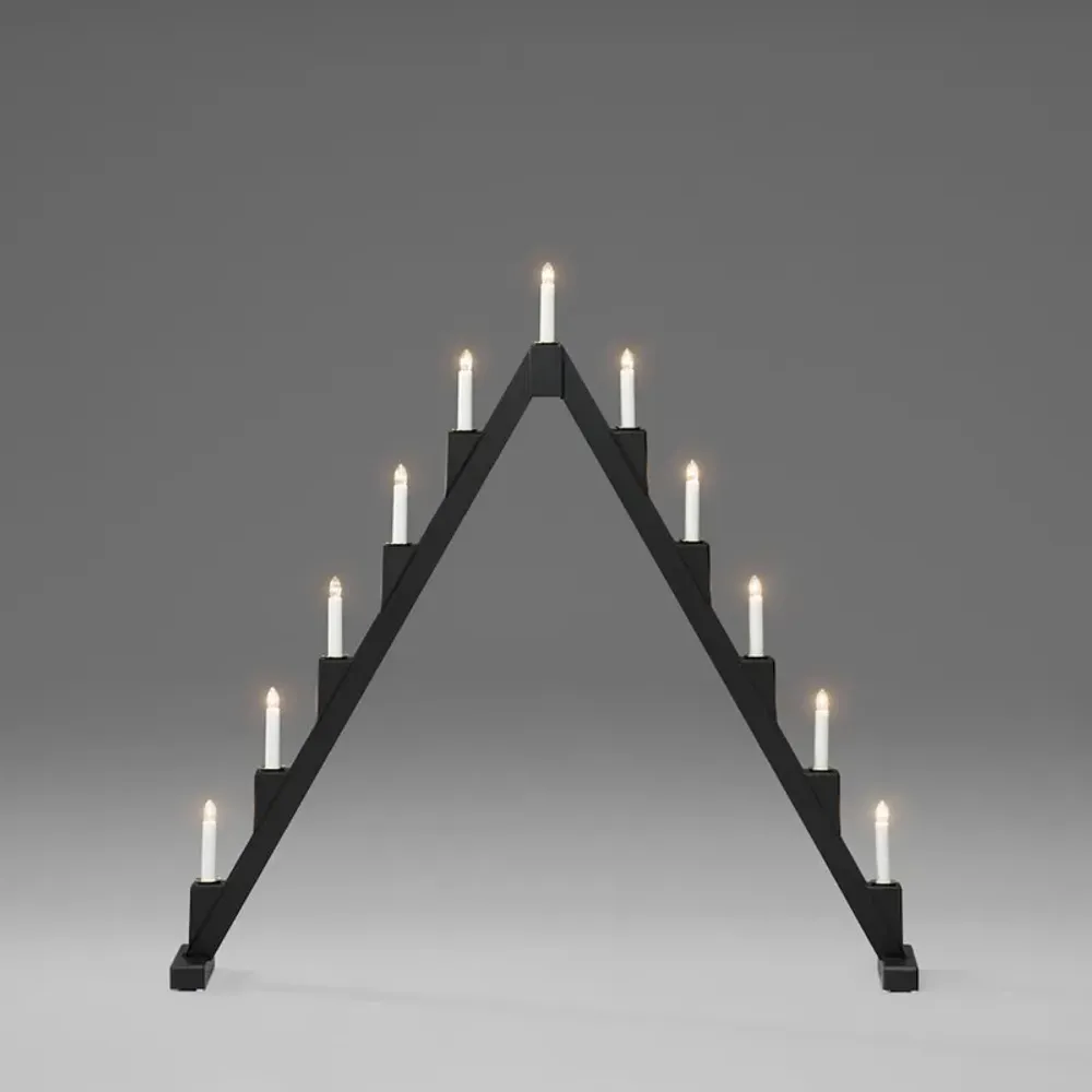 Adventstake 11 lys sort med dekoring messing