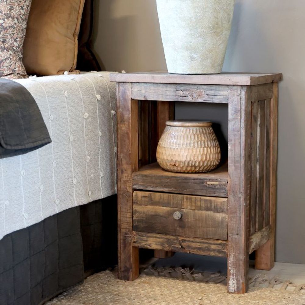 Grimaud Nattbord & Sidebord m. Skuff i Gjenbrukstre – Chic Antique