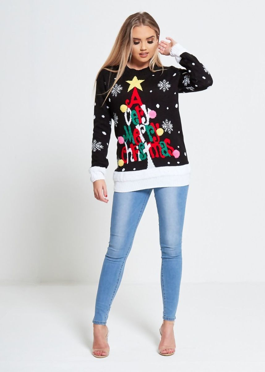 Sort Merry Christmas  julegenser til dame
